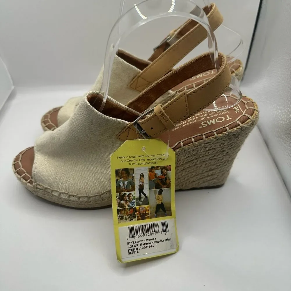 Tom’s Women's Monica Natural Hemp Cream Wedges Size 8 NWT